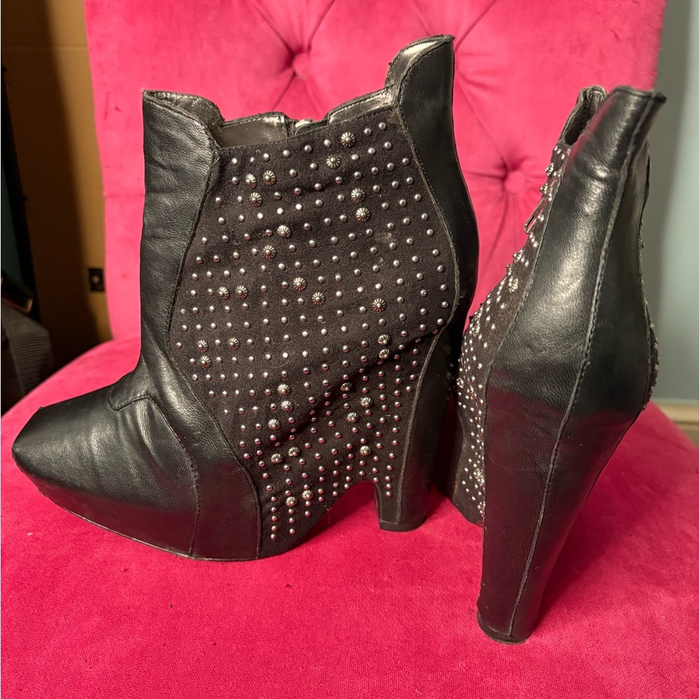 Sam Edelman Black Studded Heeled Boots - Picture 2 of 4